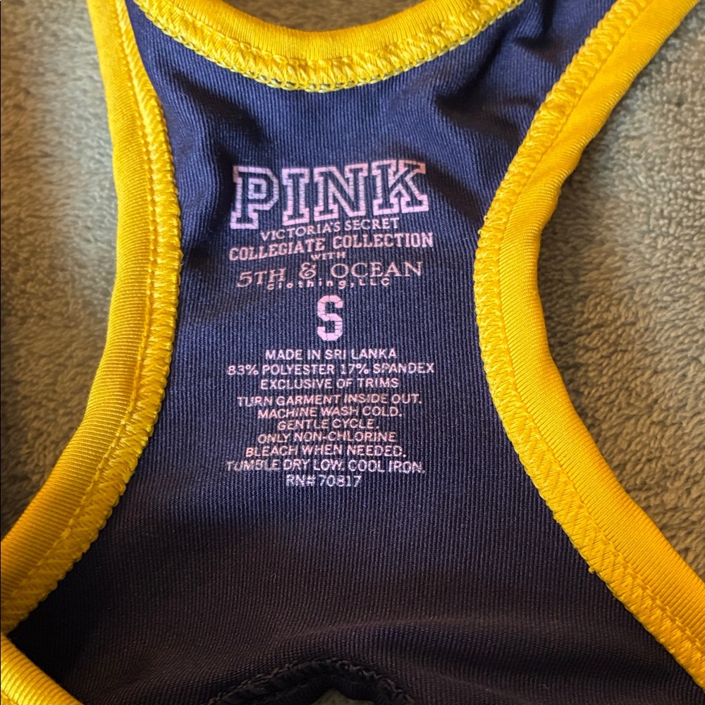 PINK Victoria's Secret Navy and Gold Michigan M Sports Bra - Picture 2 of 8